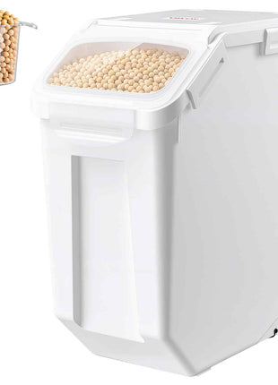 Rice Storage Container 32 lbs/5.28 Gallons Dog Food Dispenser Bin, for Kitchen Pantry, 20L Large Grain Cereal Flour Ingredient Storage Bin, Pet Food Container with Measuring Cup, Airtight Lid