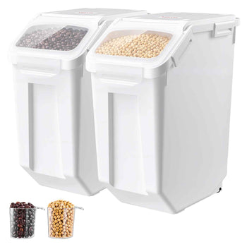 Rice Storage Container 2 Pack 32 lbs/5.28 Gallons Dog Food Dispenser, for Kitchen Pantry, 20L x 2 Grain Cereal Flour Ingredient Storage Bin, Pet Food Container with Measuring Cup, Airtight Lid