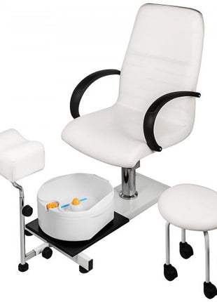 Hydraulic Lift Adjustable Spa Pedicure Unit with Easy-Clean Bubble Massage Footbath White