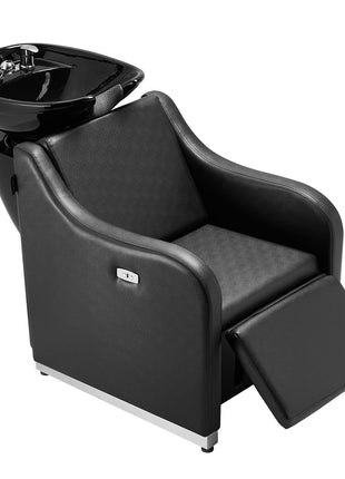 Shampoo Backwash Chair, 661.4LBS Loading Barbershop Hair Washing Station with Electric Adjustable Footrest & Ceramic Bowl, Backwash Salon Shampoo Chair, Beauty Spa Hairdressing Massage Equipment