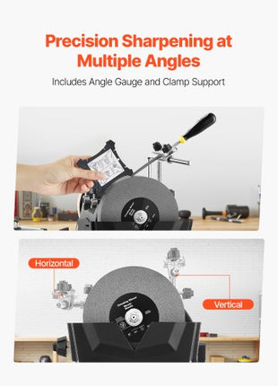 8-Inch Wet Sharpening System, Water-Cooled Knife Grinder Machine with 155 RPM Grinding Speed, Vertical/Horizontal Two-Direction Wet Stone Grinder, Wet Bench Grinder for Knife, Chisel, Knife, Axe