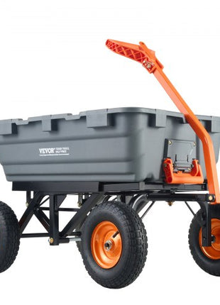 Garden Cart with 1500 lbs Load Capacity, 13 inch Wheels, Durable Poly Dump Cart with Simple Assembly Steel Structure, Versatile Dump Wagon with Dual-Function Handle, Handy Wheelbarrow
