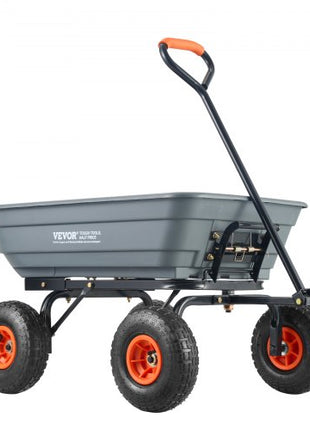 Garden Cart, Durable Poly Dump Cart with Simple Assembly Steel Framework, Versatile Dump Cart with Dual-Function Handle, Handy Wheelbarrow with 600 lbs Load Capacity, 10 inch Wheels