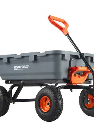 Garden Cart, Durable Poly Dump Cart with Simple Assembly Steel Structure, Versatile Dump Wagon with Dual-Function Handle, Handy Wheelbarrow with 800 lbs Load Capacity, 10 inch Wheels