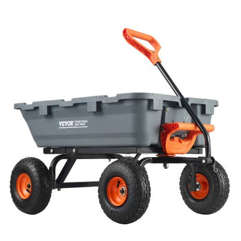 Garden Cart, Durable Poly Dump Cart with Simple Assembly Steel Structure, Versatile Dump Wagon with Dual-Function Handle, Handy Wheelbarrow with 800 lbs Load Capacity, 10 inch Wheels