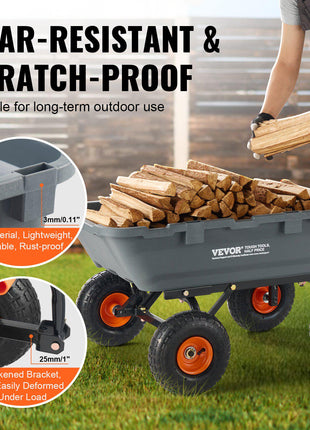 Garden Cart, Durable Poly Dump Cart with Simple Assembly Steel Structure, Versatile Dump Wagon with Dual-Function Handle, Handy Wheelbarrow with 800 lbs Load Capacity, 10 inch Wheels