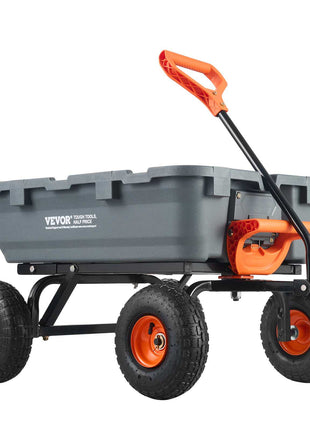 Garden Cart, Durable Poly Dump Cart with Simple Assembly Steel Structure, Versatile Dump Wagon with Dual-Function Handle, Handy Wheelbarrow with 800 lbs Load Capacity, 10 inch Wheels