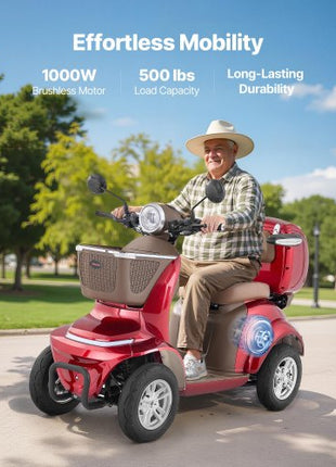 Heavy Duty 4-Wheel Mobility Scooters for Seniors & Adults, 500lbs Capacity, 21.5 Miles 3-Speed Long Range, 1000W All Terrain Electric Recreational Scooter Wheelchair, 20° Max Climbing Capacity