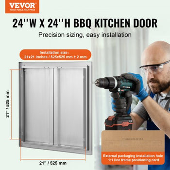 BBQ Access Door, 24W x 24H Inch Double Outdoor Kitchen Door, Stainless Steel Flush Mount Door, Wall Vertical Door with Recessed Handles , for BBQ Island, Grilling Station, Outside Cabinet