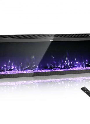 50 inch Electric Fireplace, Three-Sided Glass Wall Mounted Recessed Fire Place with Remote Control, Timer, 1500W, Adjustable Flame Color Brightness,Overheat Protection, for Living Room,Bedroom