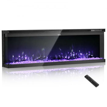 50 inch Electric Fireplace, Three-Sided Glass Wall Mounted Recessed Fire Place with Remote Control, Timer, 1500W, Adjustable Flame Color Brightness,Overheat Protection, for Living Room,Bedroom