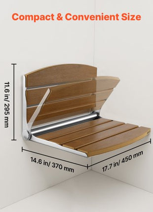 Foldable Shower Seat Wall Mounted, 17.7" Folding Shower Bench with Supportive Backrest, Fold-Down Bathroom Corridor Seat with Stainless Steel Frame for Adults Seniors, 400LBS Loading