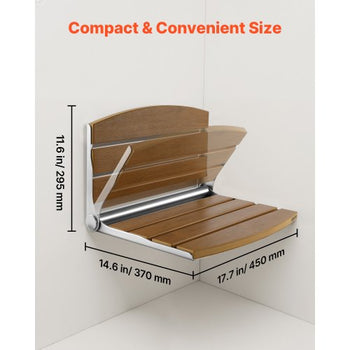 Foldable Shower Seat Wall Mounted, 17.7" Folding Shower Bench with Supportive Backrest, Fold-Down Bathroom Corridor Seat with Stainless Steel Frame for Adults Seniors, 400LBS Loading