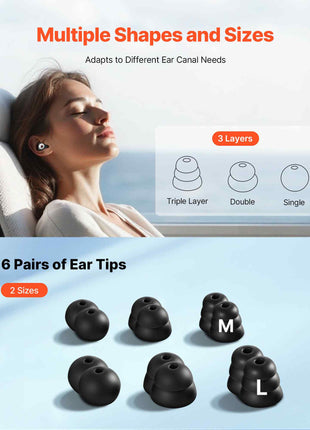 Ear Plugs for Sleeping Noise Cancelling, NRR 25 dB Reusable High Noise Reduction  Earplugs, Flexible Silicone Soft Earplug with 12 Ear Tips in M / L, for Sleeping, Working, Studying & Traveling