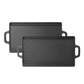 Reversible Grill/Griddle 20x9 in Pre-Seasoned Cast Iron Pan Handle, for BBQ, Eggs, Pancakes, Burgers, Dual-Sided Plate, Portable Rectangular Cookware for Oven, Gas Stove, Grill, and Campfire