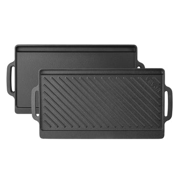 Reversible Grill/Griddle 18x9 in Pre-Seasoned Cast Iron Pan Handle, for BBQ, Eggs, Pancakes, Burgers, Dual-Sided Plate, Portable Rectangular Cookware for Oven, Gas Stove, Grill, and Campfire