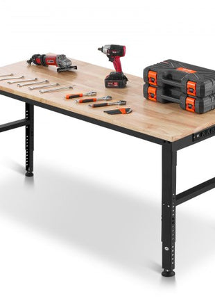 Adjustable Workbench, 2000 lbs Capacity, 61 x 20-inch Heavy Duty Work Bench with 27.1-36 Inches Height Adjustment, Garage Workbench with Power Outlets, Suitable for Office, Garage, Workshop