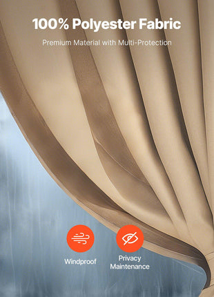 Gazebo Curtains Outdoor, 12' x 10' x 7.3' Gazebos, 4-Panel Sidewall Gazebo Privacy Curtains with Zippers, Outdoor Curtain Replacement for Patio Canopy, Only Curtain, Khaki