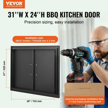 BBQ Access Door, 31W x 24H Inch Double Outdoor Kitchen Door, Cold Plate Flush Mount Door, Wall Vertical Door with Handles, for BBQ Island, Grilling Station, Outside Cabinet(Stainless Steel + Oil-Sprayed Product)