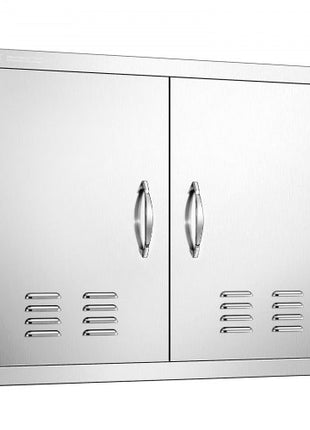 BBQ Access Door, 30W x 21H Inch Double Outdoor Kitchen Door, Stainless Steel Flush Mount Door, Wall Vertical Door with Handles and Vents, for BBQ Island, Grilling Station, Outside Cabinet