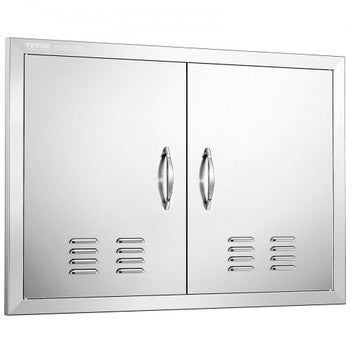 BBQ Access Door, 30W x 21H Inch Double Outdoor Kitchen Door, Stainless Steel Flush Mount Door, Wall Vertical Door with Handles and Vents, for BBQ Island, Grilling Station, Outside Cabinet