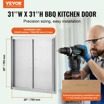 BBQ Access Door, 31W x 31H Inch Double Outdoor Kitchen Door, Stainless Steel Flush Mount Door, Wall Vertical Door with Handles, for BBQ Island, Grilling Station, Outside Cabinet
