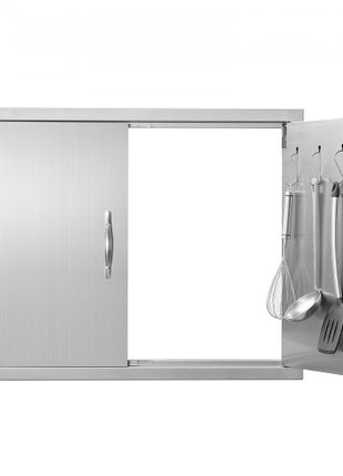 BBQ Access Door, 31W x 24H Inch Double Outdoor Kitchen Door, Stainless Steel Flush Mount Door, Double Wall Vertical Door with Handles and Hooks, for BBQ Island, Grilling Station, Outside Cabinet