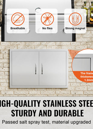 BBQ Access Door, 33W x 22H Inch Double Outdoor Kitchen Door, Stainless Steel Flush Mount Door, Wall Vertical Door with Handles, for BBQ Island, Grilling Station, Outside Cabinet