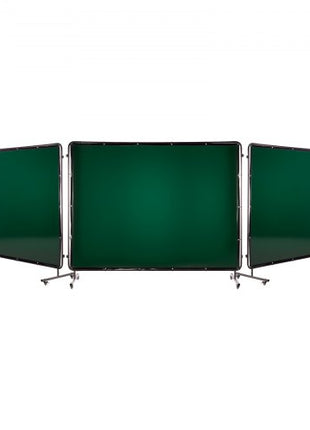 Welding Screen with Frame, 3-Panel 6 x 8 FT Welding Curtain Screen, Flame-Resistant Vinyl Safety Protection Screens with 12 Wheels & 6-Level UV Protection for Workshop/Industrial Use, Dark Green