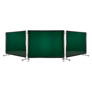 Welding Screen with Frame, 3-Panel 6 x 8 FT Welding Curtain Screen, Flame-Resistant Vinyl Safety Protection Screens with 12 Wheels & 6-Level UV Protection for Workshop/Industrial Use, Dark Green