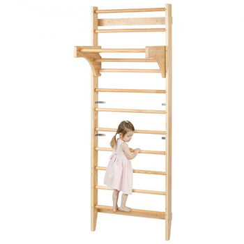 Swedish Ladder Wall Gym, 10-Level Solid Wood Indoor Jungle Gym, 220lbs Loading Indoor Playground Climbing Ladder for Kid Adults, Gymnastic Stall Bars with Pull-Up Bar - Ideal Gift for Boys Girls