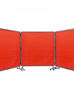 Welding Screen with Frame, 6' x 6' 3 Panel Welding Curtain Screens, Flame-Resistant Vinyl Welding Protection Screen on 12 Swivel Wheels (6 Lockable), Moveable & Professional for Workshop, Red