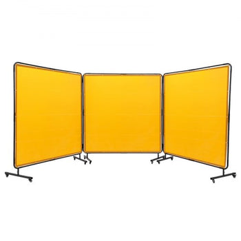 Welding Screen with Frame, 6' x 6' 3 Panel Welding Curtain Screens, Flame-Resistant Vinyl Welding Protection Screen on 12 Swivel Wheels (6 Lockable), Moveable & Professional for Workshop, Yellow