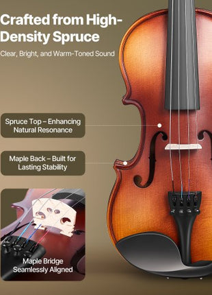 Violin 1/4 Size for Adults, Violin Fiddle Set for Beginners Student with Hard Case, Rosin, Bow, Shoulder Rest,Bridge,Tuner and Extra Strings,Solidwood Professional Musical Instruments (Brown)