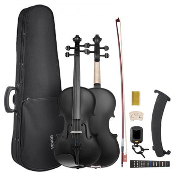 Violin 4/4 Full Size for Adults, Violin Fiddle Set for Beginners Student with Hard Case, Rosin, Bow, Shoulder Rest, Bridge, Tuner and Extra Strings, Professional Solidwood Instruments  (Black)