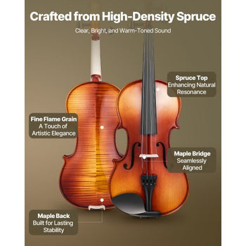 Violin 4/4 Full Size for Adults, Violin Fiddle Set for Beginners Student with Hard Case,Rosin, Bow,Shoulder Rest,Bridge,Extra Strings,Professional Solidwood Instrument (Glossy Brown Patterned)