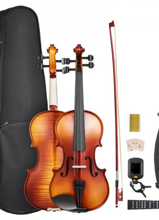 Violin 4/4 Full Size for Adults, Violin Fiddle Set for Beginners Student with Hard Case,Rosin, Bow,Shoulder Rest,Bridge,Extra Strings,Professional Solidwood Instrument (Glossy Brown Patterned)