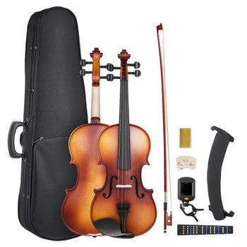 Violin 4/4 Full Size for Adults, Violin Fiddle Set for Beginners Student with Hard Case, Rosin, Bow, Shoulder Rest,Bridge,Extra Strings,Professional Solidwood Instrument (Matte Brown)