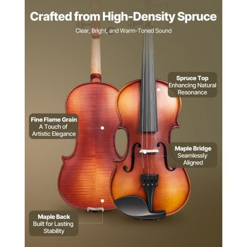 Violin 4/4 Full Size for Adults, Violin Fiddle Set for Beginners Student with Hard Case, Rosin, Bow, Shoulder Rest,Bridge,Extra Strings,Professional Solidwood Instrument (Matte Brown Patterned)