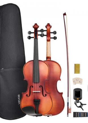Violin 4/4 Full Size for Adults, Violin Fiddle Set for Beginners Student with Hard Case, Rosin, Bow, Shoulder Rest,Bridge,Extra Strings,Professional Solidwood Instrument (Matte Brown Patterned)