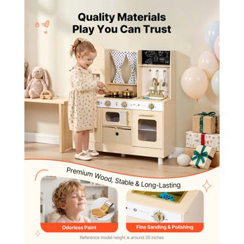 Play Kitchen for Kids, Wooden, Kids Kitchen Playset with Realistic Lights & Sounds, Food & Cookware, Modern Style Pretend Play Toy Set, Ice Maker, Microwave, for Toddlers, Girls & Boys Ages 3-8