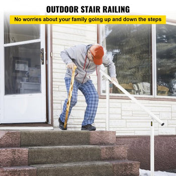 Outdoor Stair Railing Kit, 5 FT Handrails 0-5 Steps, Adjustable Angle White Aluminum Stair Hand Rail for The Elderly, Handrails for Outdoor Steps