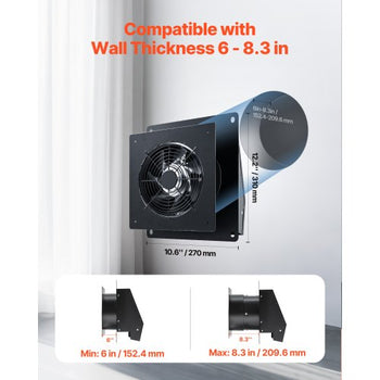6 inch Through-The-Wall Ventilation Fan, 205 CFM Through Wall Exhaust Fan with AC Motor, Quiet Vent Easy Installation for Bathroom,Garage,Laundry Room,Storage Room Air Exchanger