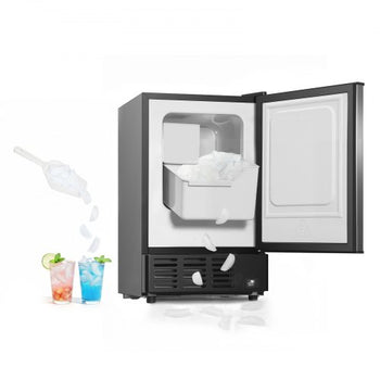 15" W Under Counter Ice Maker, 15 LBS/Day Crescent Ice Maker Built-in with 11LBS Storage Bin & Reversible Door, Freestanding Ice-Making Machine for Commercial Home Kitchens - No Drain Required