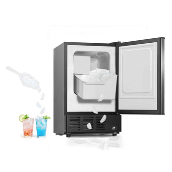 15" W Under Counter Ice Maker, 15 LBS/Day Crescent Ice Maker Built-in with 11LBS Storage Bin & Reversible Door, Freestanding Ice-Making Machine for Commercial Home Kitchens - No Drain Required