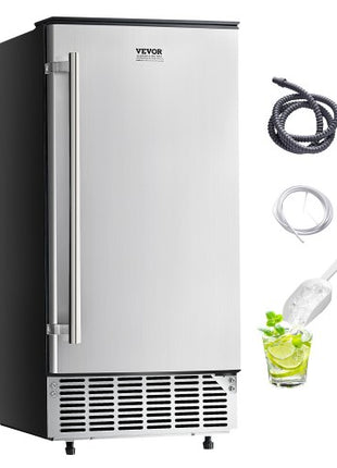 Undercounter Built-in Ice Maker, 80 Lbs/Day Under Counter Ice Maker Machine with Reversible Door Stainless Steel, Freestanding Ice Maker for Commercial Home Kitchen, Electric Drainage