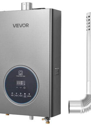 Gas Tankless Water Heater, 4.3Gal Indoor 100000 BTU Instant Hot Water Heater, Smart Temperature Control & Clear LED Display & Multiple Security Protections for Whole House,Silver Gray