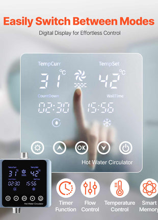 Digital Smart Instant Hot Water Recirculating Pump Kit, with Built-in Thermostat, Timer, Digital Screen, Under Sink Recirculation Circulation Circulator Pump System, for House Water Heaters