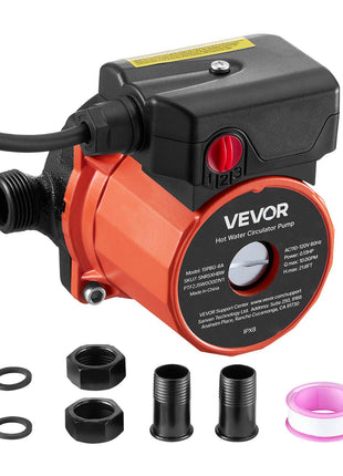 Hot Water Recirculating Pump, 10 GPM, Instant Circulation Circulator Pump System, 3-Speed Control, 0.13 HP, 110-120V, NPT 3/4 in to NPT 1/2 in Adapter, Cast Iron Head, for Water Heater System