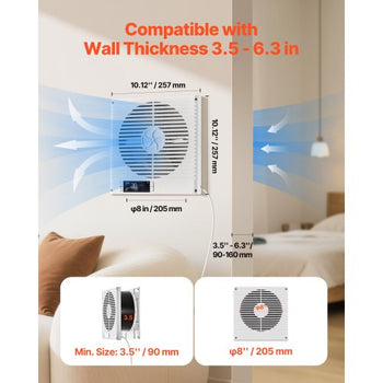 7.5-Inch Room to Room Fan, 2-in-1 305 CFM Through Wall Fan with Remote Control & Two-Way Airflow, 10-Speed Ventilation Quiet Vent for Kitchen, Living & Laundry Room Workshop